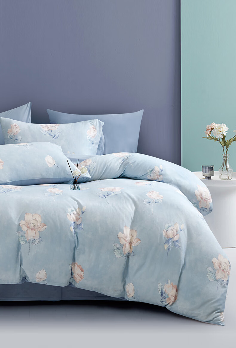 Hengyuanxiang All-Cotton Four-Piece Set, Class A Knitted Naitianmian, 100% Pure Cotton Bedding Set, Chenmu (Blue), 2*2.3m 7