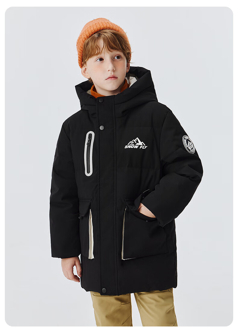 SNOWFLYING Kids Down Jacket Unisex Winter New Mid-Length Thickened Warm Large Children Down Coat Black 130 17