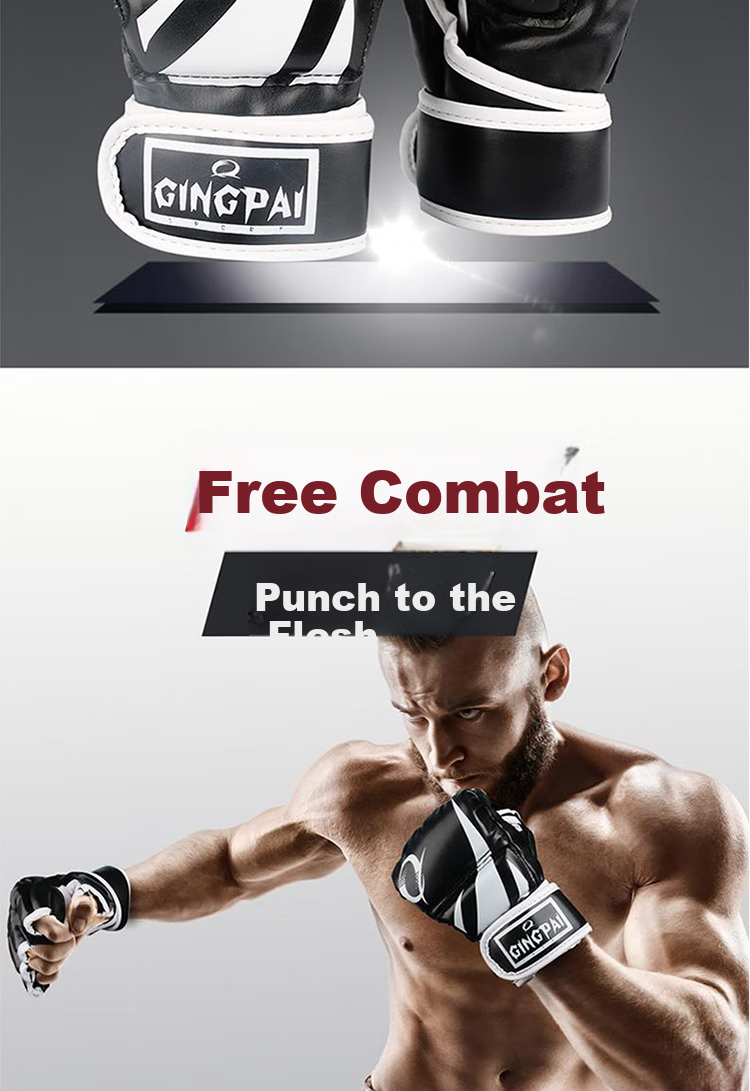 Jingpai Boxing Gloves, Fingerless Gloves, Fighting And Sanda Training Gloves, Breathable Gloves for Men And Women, Adult Use, Black, 10OZ 6