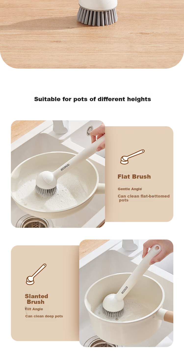 Ecoco Cup Brush Water Cup Cleaning Tool Baby Bottle 3-in-1 Multifunctional Long Handle Cup Brush E25203 White 5