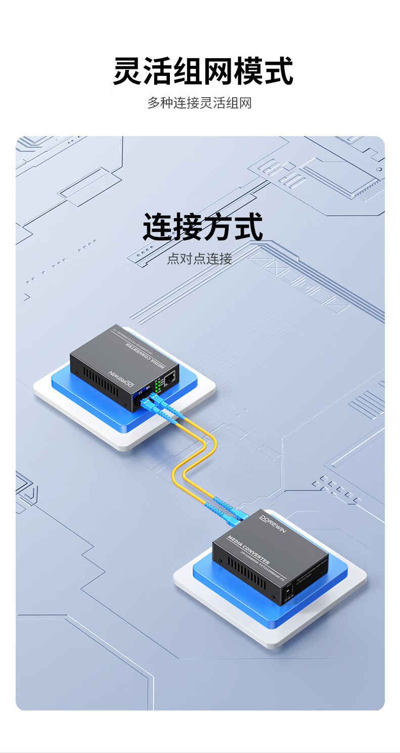 DOREWIN 100Mbps Single-Mode Dual-Fiber Optical Transceiver Lightning Surge Protected Fiber to Ethernet Converter Network Monitoring SC Interface 20KM Single Unit 3