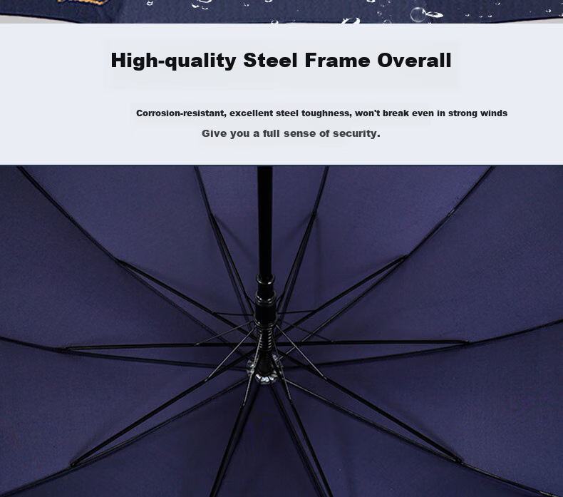 Tiantangshan Windproof Double Umbrella, Long Handle, 10 Ribs, Extra Large Size, Semi-Automatic Straight Pole, Suitable for Both Sun And Rain, Business Umbrella, Deep Navy Blue 9