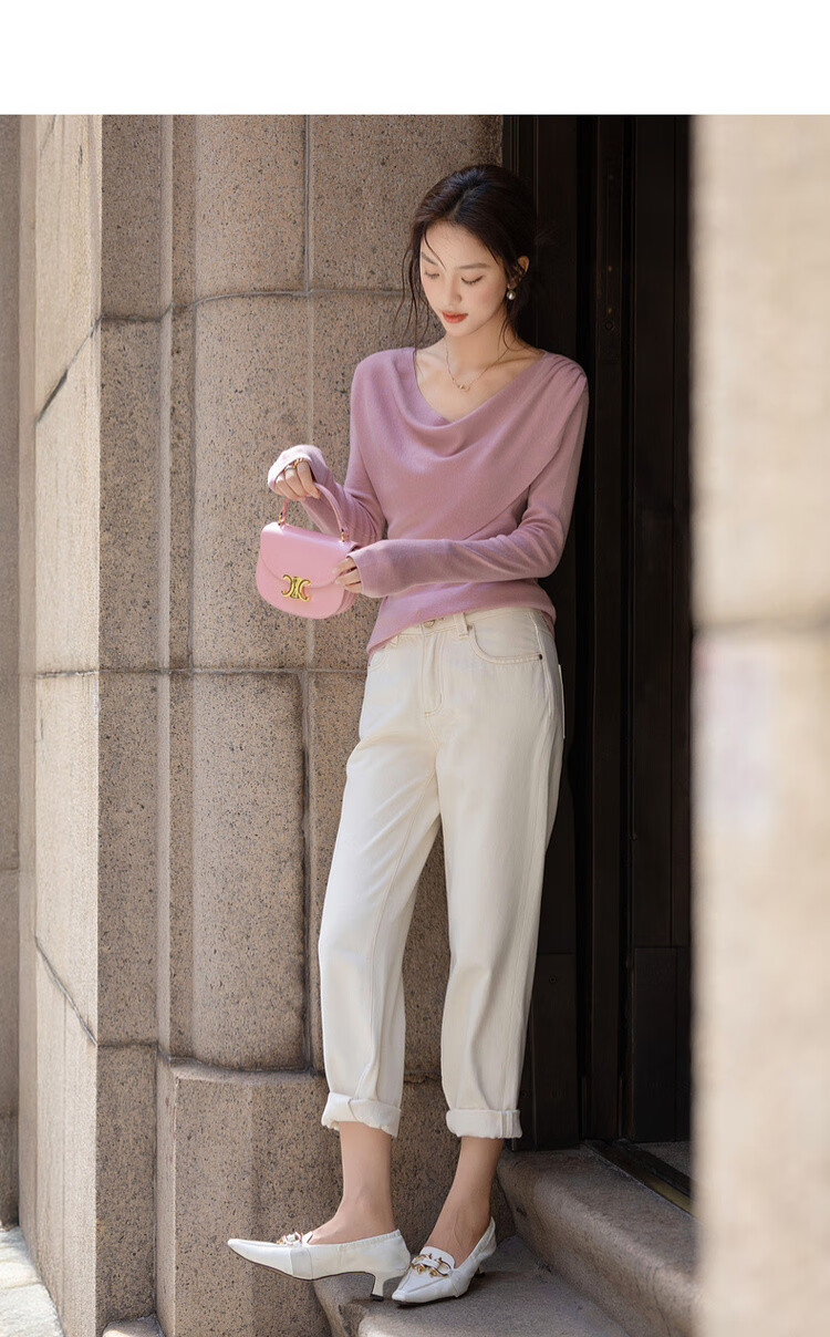 Demana Heartbeat Knit Collection Autumn Elegant V-Neck Long Sleeve Wool Blend Sweater for Women 3