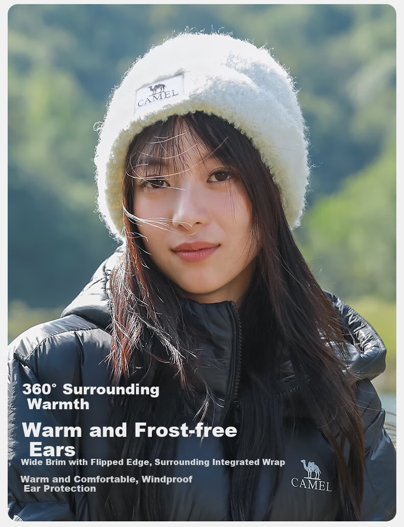 CAMEL Wool Yarn Knitted Hat for Women, Ear Protection, Warm, Cold Hat, Face-Slimming, Couple's Knitted Hat for Men 133CP15060 9