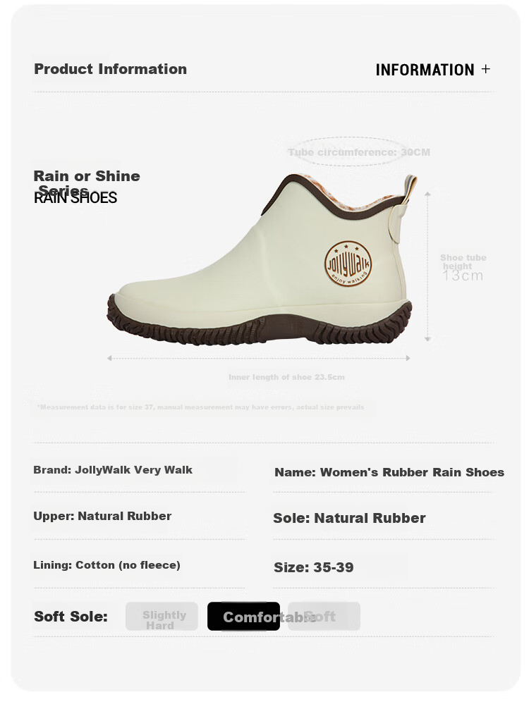 Jolly Walk New Women's Rain Boots, Low-Cut Fashion Waterproof Rain Shoes, Short Rubber Overshoes JW228-1 Orange 35 11