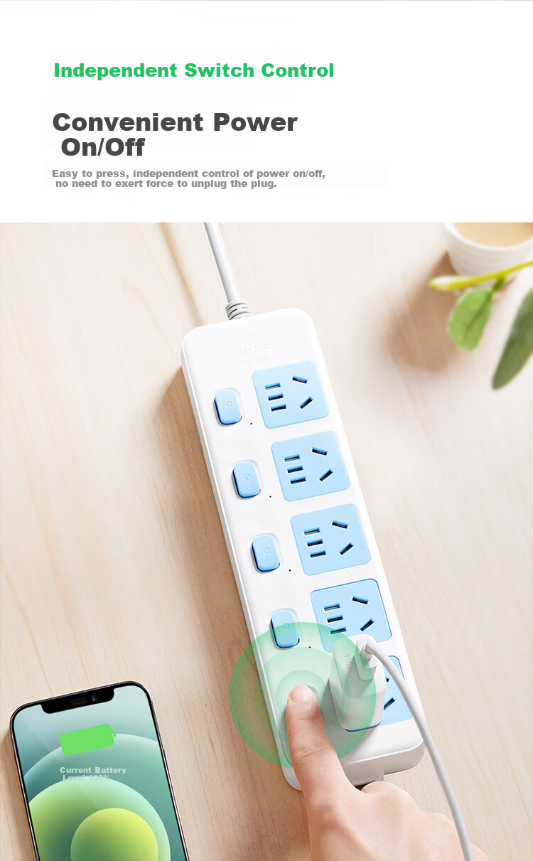 BULL GN-316 Power Strip/Extension Cord/Power Bar/Surge Protector, 5 Outlets with Individual Switches, 1.8 Meters Long 2