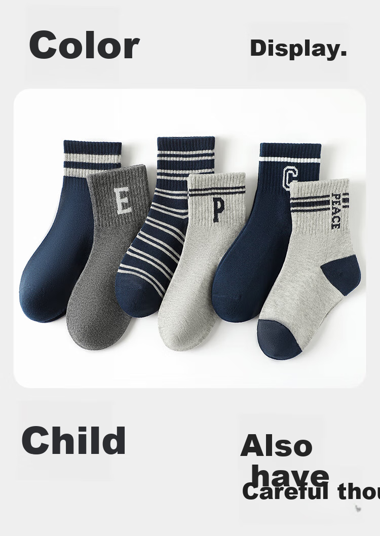 Bingxuemumian Children's Socks, Boys' Mid-Calf Cotton Socks for Spring And Autumn, Winter Socks, 6 Pairs for Older Boys, Preppy Style Seamless Trendy Short Socks 13