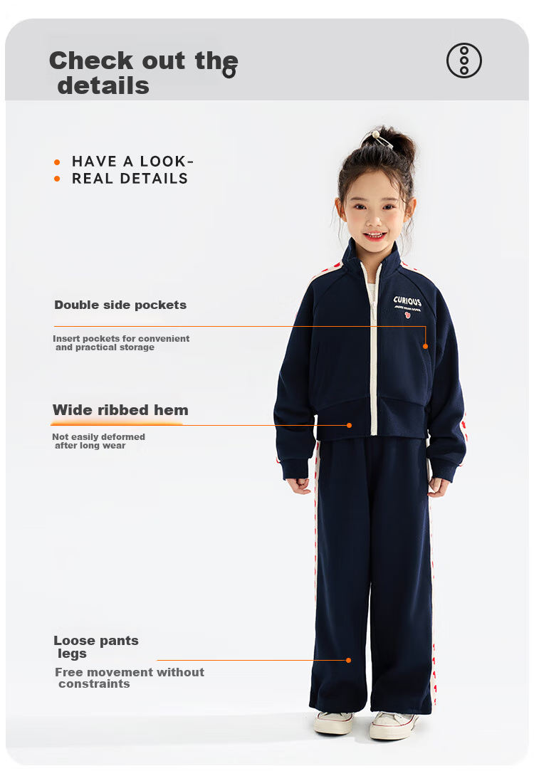 QQ DUCK Children's Sportswear Set, Girls' Jacket And Pants Two-Piece Outfit, Student Clothing, Heart-Shaped Little Duck Design, Wine Red; Size 130 7