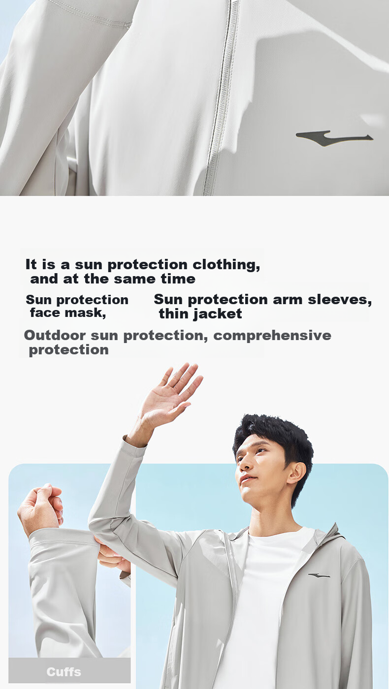 ERKE Sun Protection Jacket for Men, Summer Hooded Lightweight Ice-Cool Coat, UPF100+, Sports Running Windbreaker 11