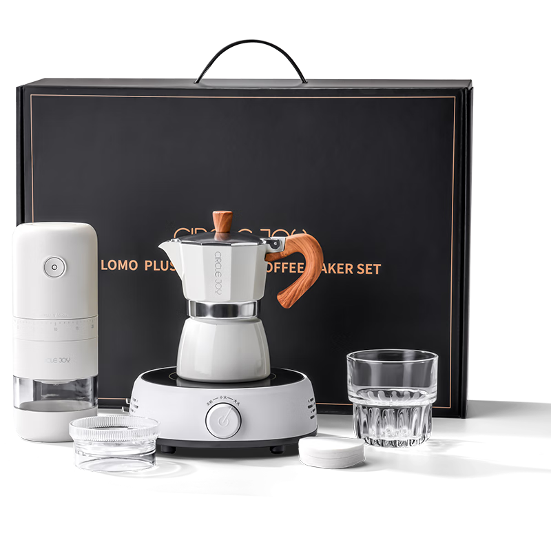 Circle Joy Electric Coffee Grinder, Moka Pot, Electric Ceramic Stove, Pour-Over Coffee Set Gift Box