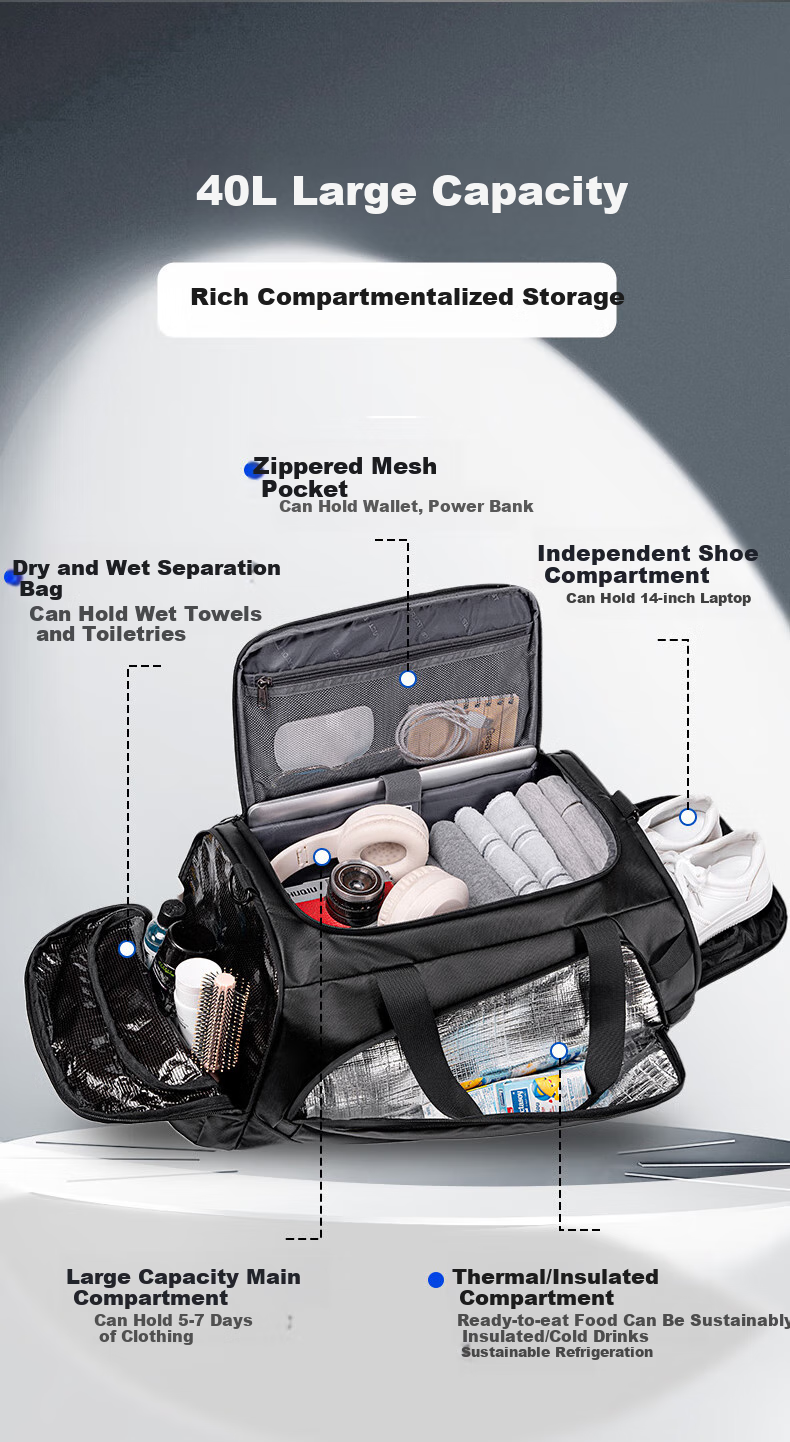 VICTORIATOURIST Multifunctional Travel Bag for Men, Large Capacity Sports Fitness Bag, Handbag with Wet And Dry Separation, Short-Trip Business Trip Backpack 2