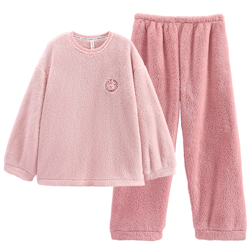 Fenteng Autumn And Winter New Coral Fleece Pajamas for Men, Couples, Plus Size Flannel Set, Loose Casual Warm Loungewear for Wome
