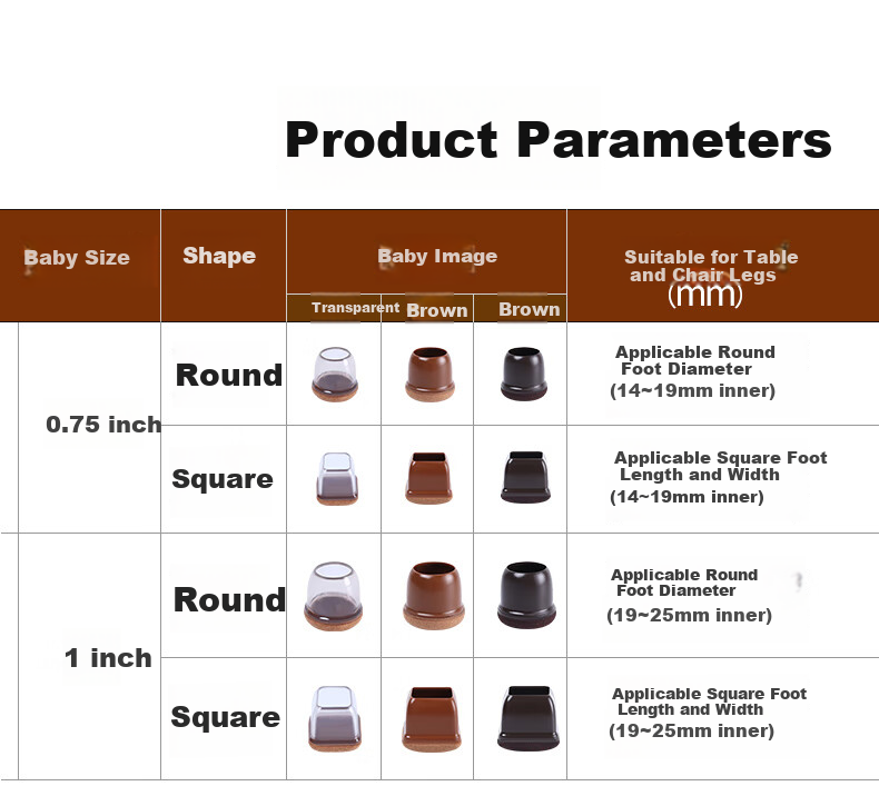 Hujia Chair Leg Protectors, Thickened Table And Chair Foot Pads, Non-Slip Leg Cushions, Dining Chair Furniture Protectors, Square Transparent, 8 Pieces 6