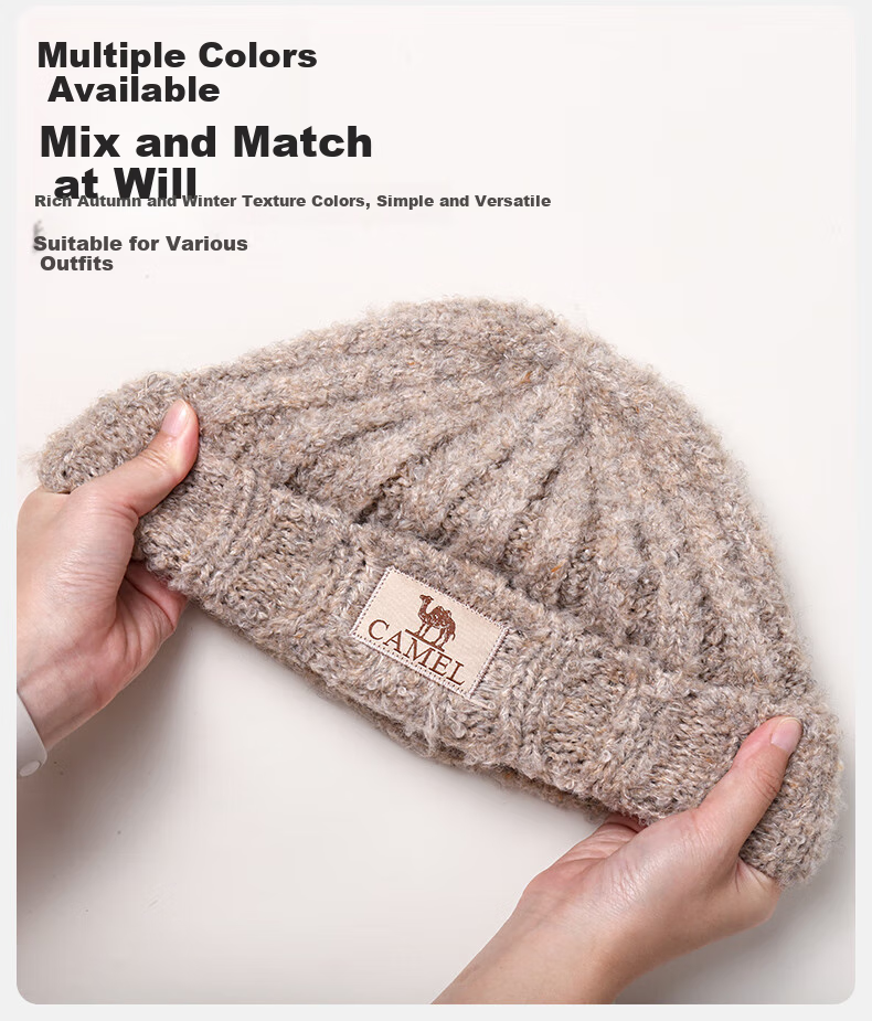 CAMEL Wool Yarn Knitted Hat for Women, Ear Protection, Warm, Cold Hat, Face-Slimming, Couple's Knitted Hat for Men 133CP15060 11