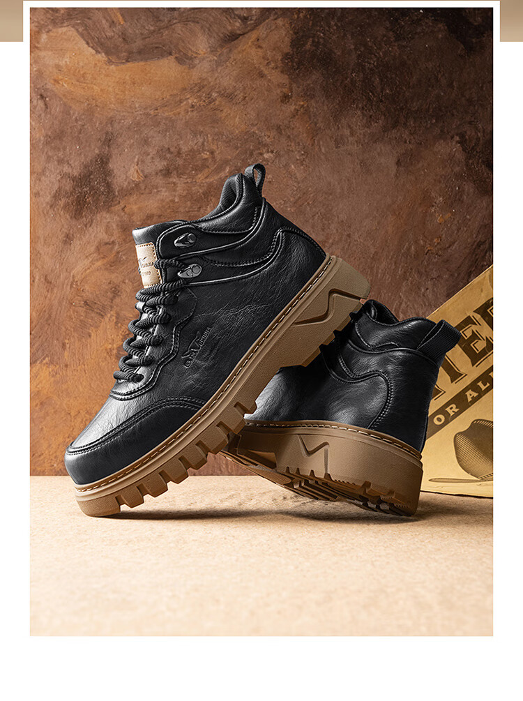 Bull Family Martin Boots Men Autumn Winter Retro British Work Boots High Top Lace-up Casual Short Boots Men's Thick Sole Height Increasing Boots 14