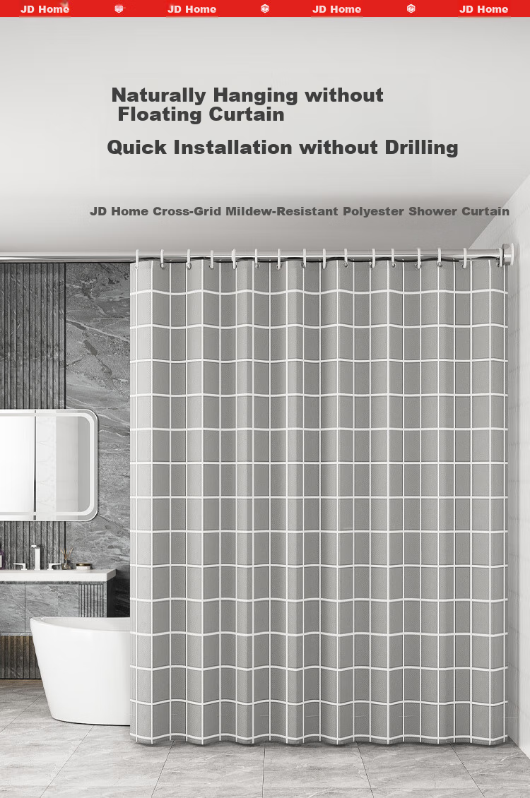 JD Original Polyester Shower Curtain, Thickened Wide Waterproof Anti-Mold Light-Blocking Bathroom Partition Curtain for Shower Room, 200*180cm 2