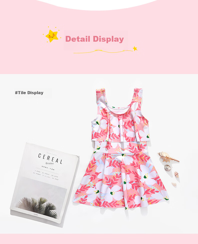 Youyou Children's Swimsuit, Girls' One-Piece Dress Swimwear, for Young And Middle-Aged Children, Hot Spring Swimwear, Five-Piece Set, 32630 Pink And White, Size L 10