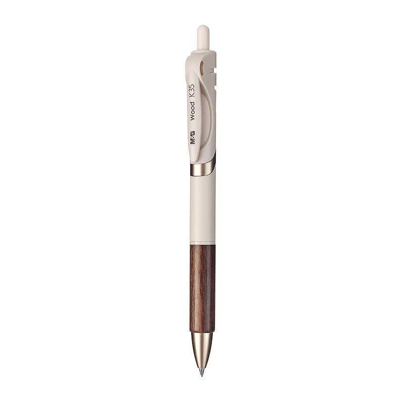 M&G Stationery, Ribo Walnut K35 Retractable Gel Pen, Student 0.5mm Black Signing Pen, Business Bullet Tip Pen, High-Quality Office Supplies, Single Pen in Off-White