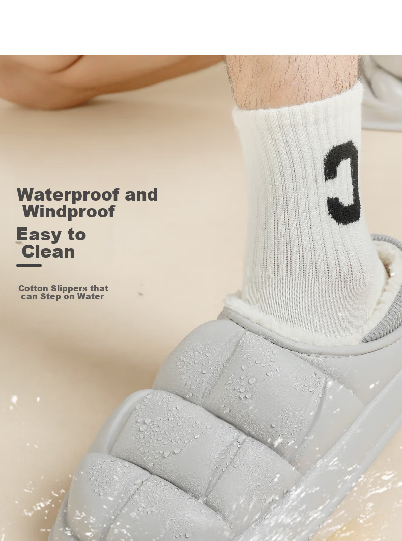 FOOTOPPO Waterproof Cotton Slippers, Maternity Shoes, Autumn And Winter Outdoor Wear, Thick-Soled Non-Slip Slippers, Winter Warm Cotton Shoes, Home Shoes for Me 3
