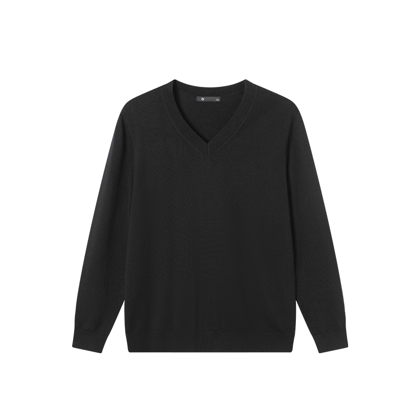 JD Original [Machine Washable Wool Sweater] Men's Knitted Sweater, Winter Warm Base Layer, V-Neck, Black, XL