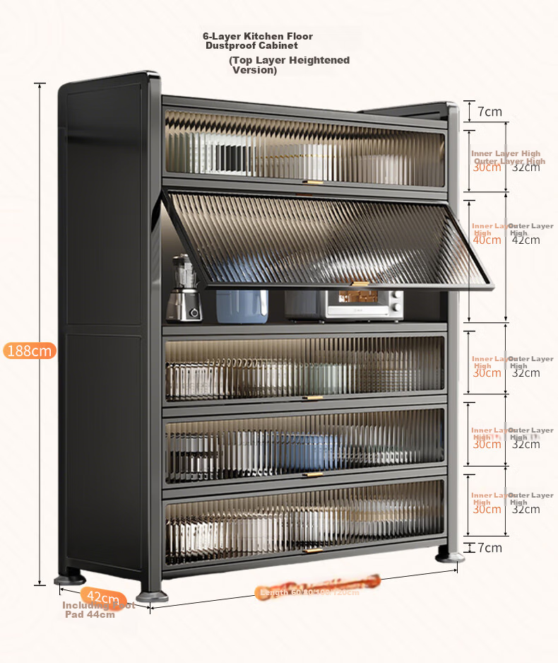 Jiabangshou Kitchen Utensil Storage Rack, Floor-Standing Multi-Layer Storage Cabinet, Microwave Oven Storage Cabinet, Multifunctional Storage Cabinet, 5 Layers, 80cm 12