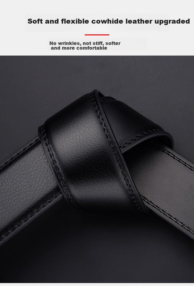 Huili Men's Automatic Buckle Genuine Leather Belt, Business Casual Versatile Denim Waistband for Young And Middle-Aged, Practical Gift 6
