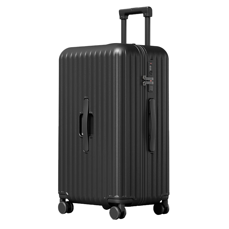 Huili Large Capacity Suitcase with Cup Holder, Travel Luggage, Charging Trolley Case, Password Lock, Leather Trunk, Baggage, Black, 29 Inches