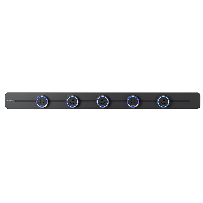 PHILIPS Curved Track Socket Ultra-thin Ambient Light Movable Rail Power Strip Wall-mounted Wireless Slot-free Sideboard Switch Socket Panel 100cm 5 Adapters Black