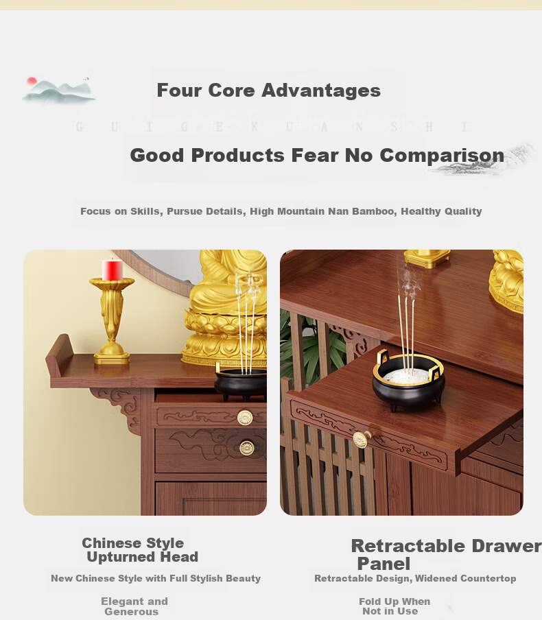 Taomengju Buddha Table, New Chinese Style Standing Cabinet, God of Wealth Cabinet, Buddha Altar, Incense Burner, Buddha Statues, Guan Gong Bodhisattva Altar, Offering Table, Storage Rack 2