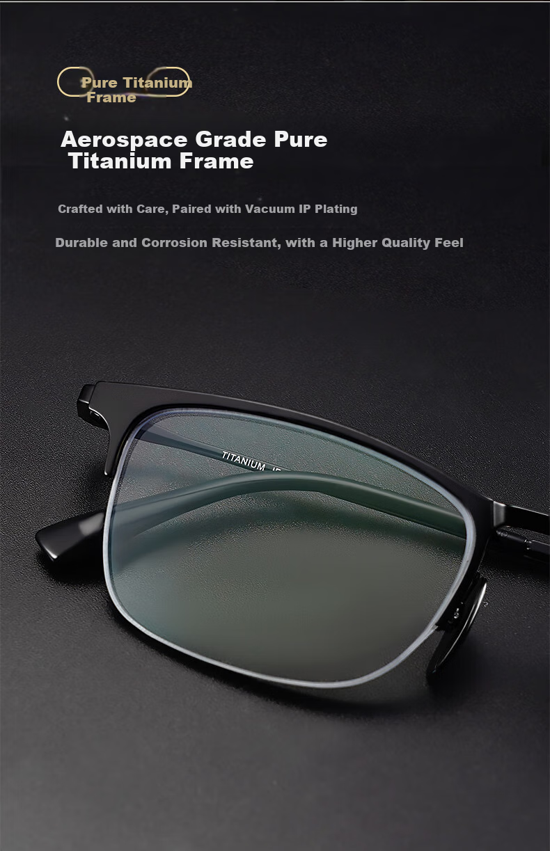 Xiyanghong Anti-Blue Light Reading Glasses for Men, Pure Titanium High-Definition Brand Genuine Product Portable Eyewear for Elderly E210B Black 100 Degrees 3