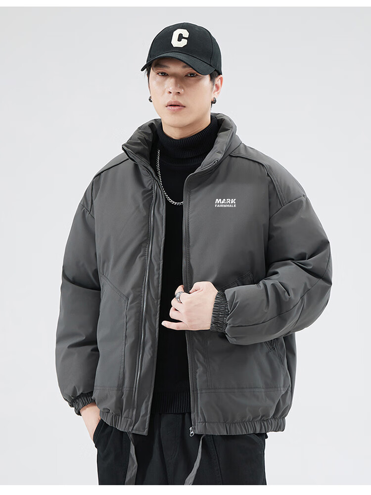 FAIRWHALE Men's Cotton Jacket Autumn Winter Casual Stand Collar Thickened Warm Outdoor Puffer Coat Dark Gray 3XL 9