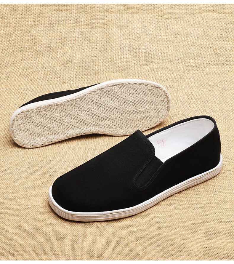 Lifeng Old Beijing Cloth Shoes Men Spring Autumn Breathable Comfortable Handmade Hemp Rope Layered Sole Slip-On Lightweight Casual Shoes Black 43 5