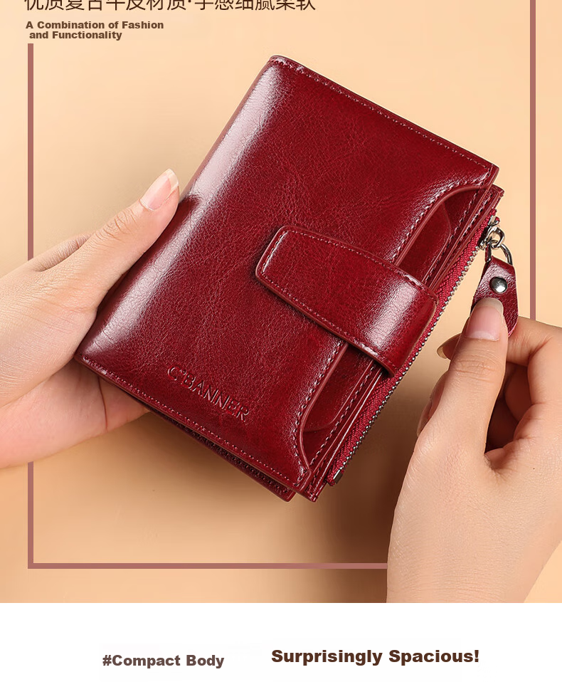 C.BANNER Leather Women's Wallet, Short Card Holder, Two-In Design, Stylish Purse, Birthday Gift for Girlfriend on May 20 2