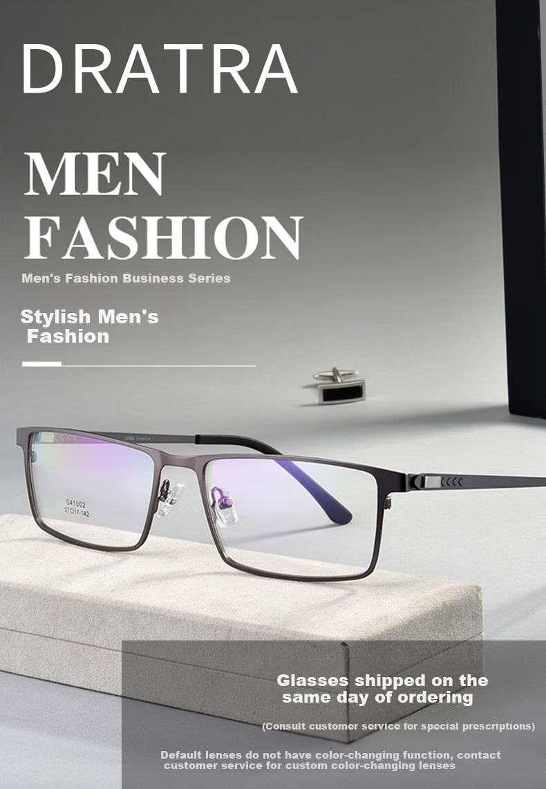 DRATRA Men's Stylish Business Nearsighted Glasses with Blue Light Protection, Prescription Available, Astigmatism Correction, Photochromic Square Frame, Ultra-Light And Non-Prescriptio 1