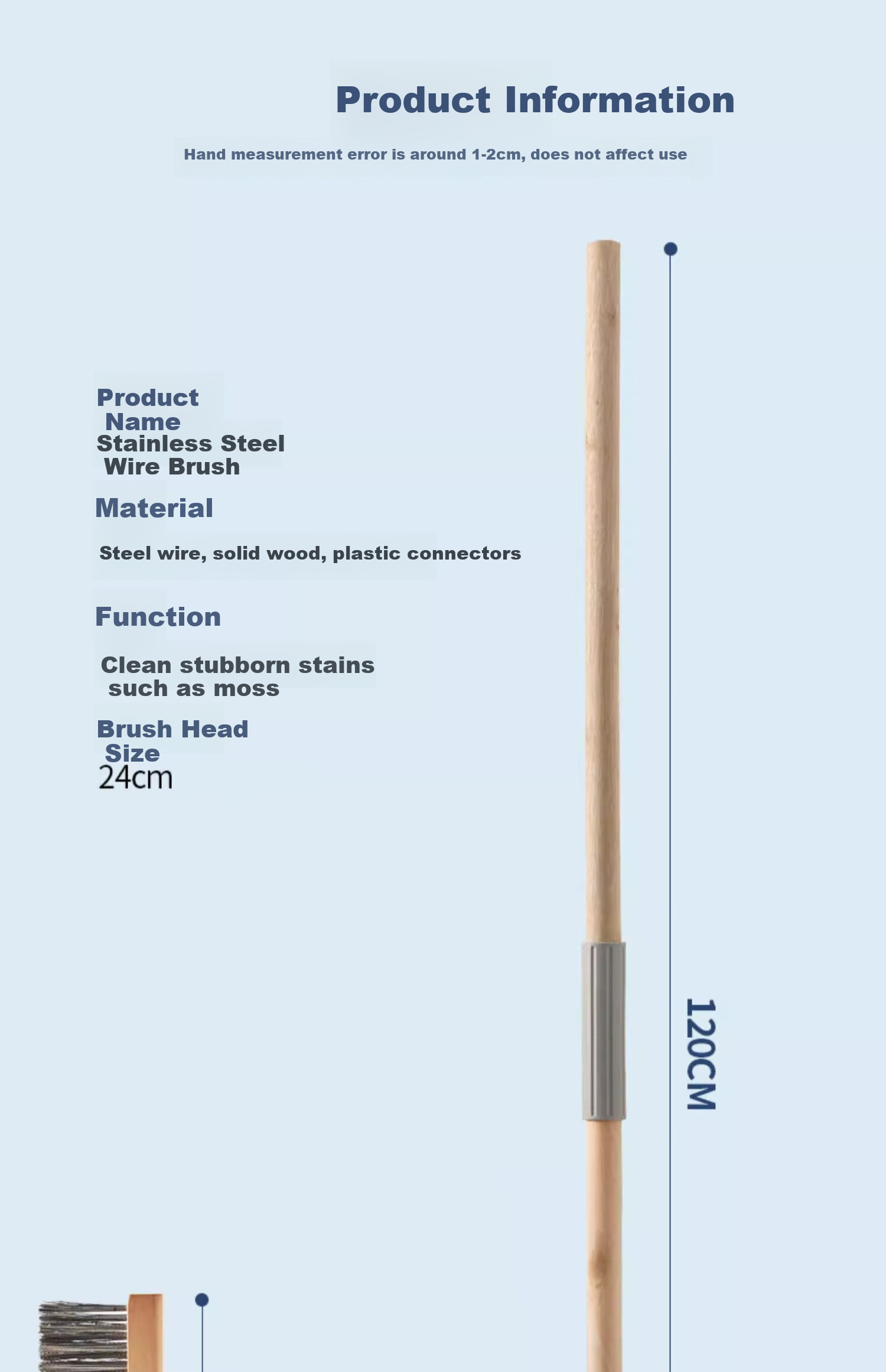 Xijie 304 Stainless Steel Wire Floor Brush Outdoor Garden Moss Long Handle Hard Bristle Cleaning Brush Large Size 23
