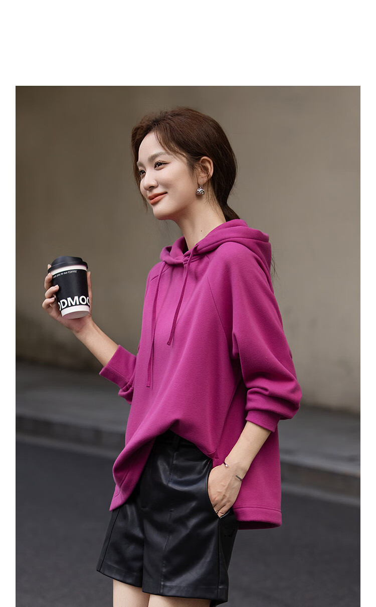 Demana [Cloud Feel Cotton Blend] Winter Dopamine Hooded Split Tape Decor Loose Fit Petite Women's Sweatshirt 4