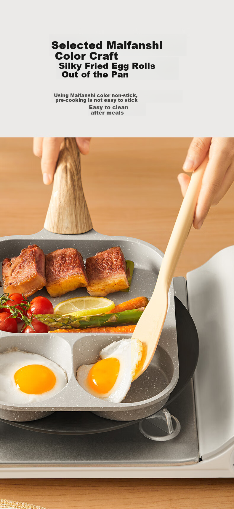 Joyoung 23cm Titanium Non-Stick Multifunctional 3-in-1 Breakfast Frying Pan for Open Flame 5