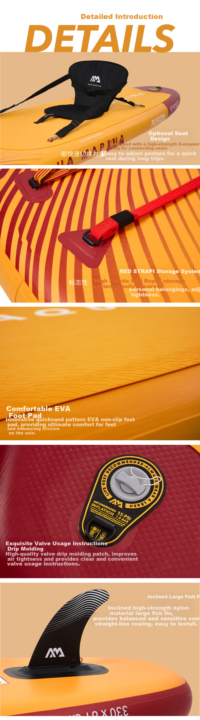 AQUA MARINA Inflatable Surfboard Paddle Board for Adults, Stand-Up Paddle Board, Lava Color, 330cm, Standard Configuratio 3