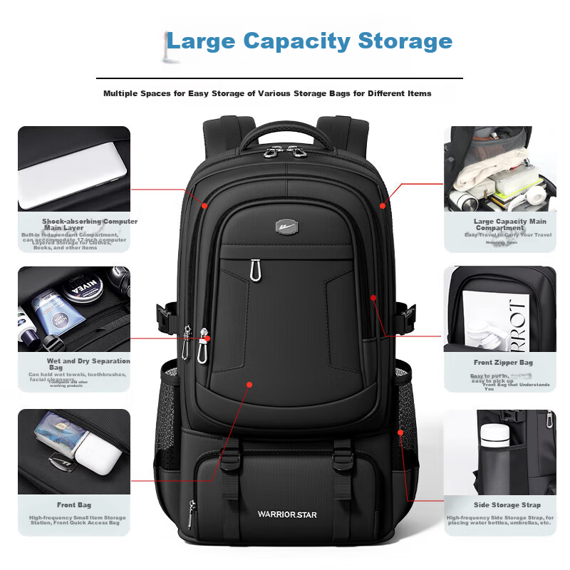 Huili Men's Large Capacity Backpack, Multifunctional Business Travel Bag, Outdoor Hiking Pack, Casual Business Luggage Backpack