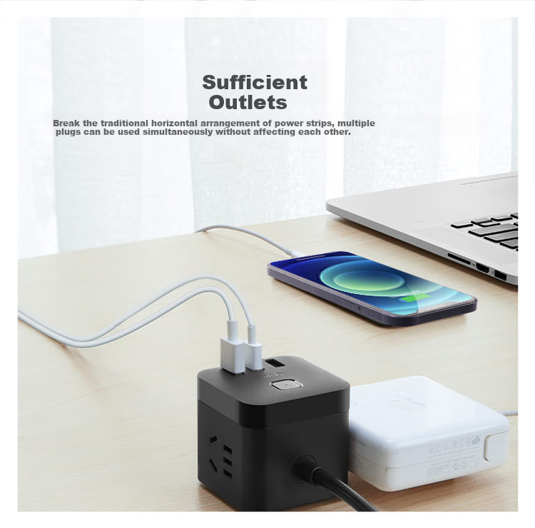 BULL 20W PD Apple Fast Charging Cube Power Strip/Extension Cord/Surge Protector/Desktop Charging Station, Type-C+USB+3 Outlets, 3 Meters Long, Black, GNV-UU2203H, Master Switch 8