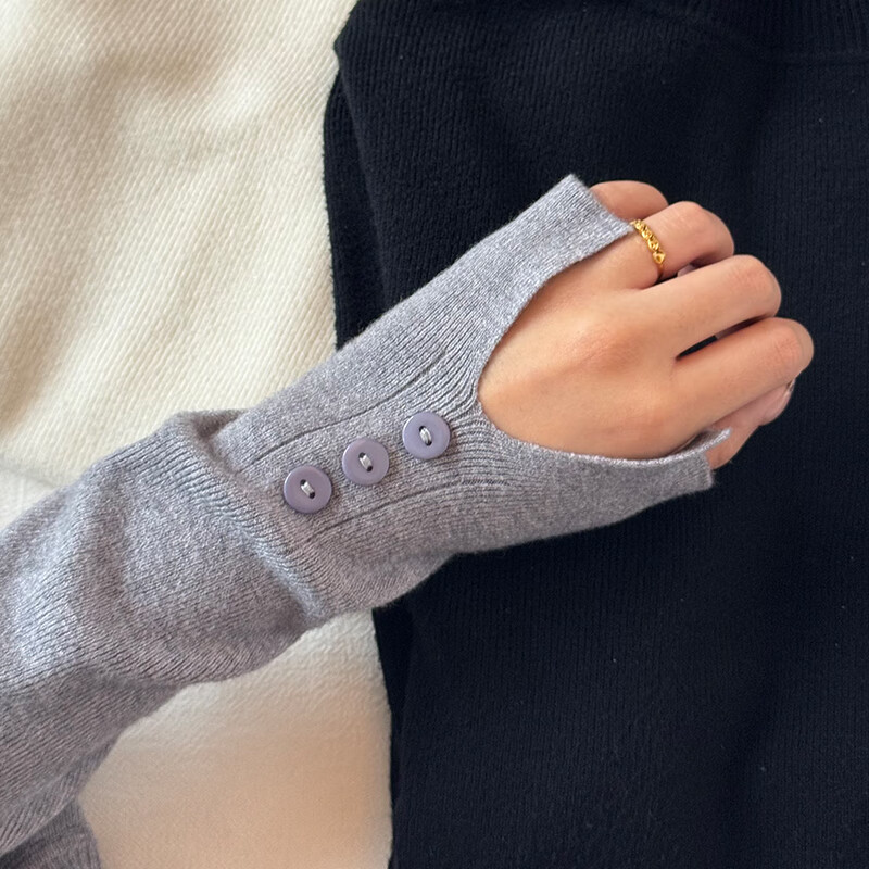 Ordifen Half Turtleneck Gray Slim Fit Knit Thermal Top Women Autumn Winter Korean Style Long Sleeve