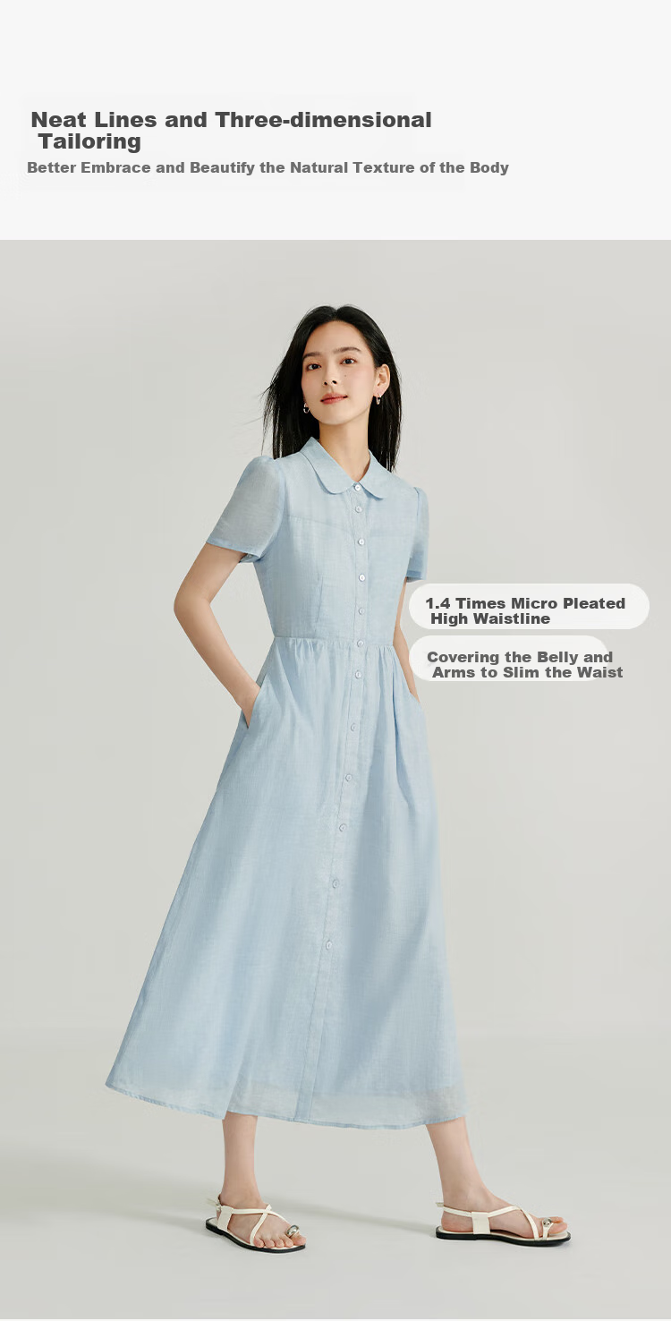 INMAN INMAN [Runway Style] Ramie French Doll Collar Dress for Women, Summer 2026 New Light Blue M 8