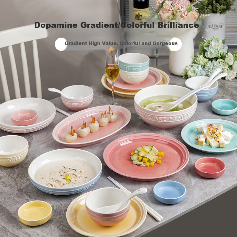 Banwushenghuo Rice Bowl, Home Use, Individual Color, Divided Dining Bowl, Eating Bowl, Ceramic Rice Bowl, Personal Use, Colorful Bowl, Macaron Bowl