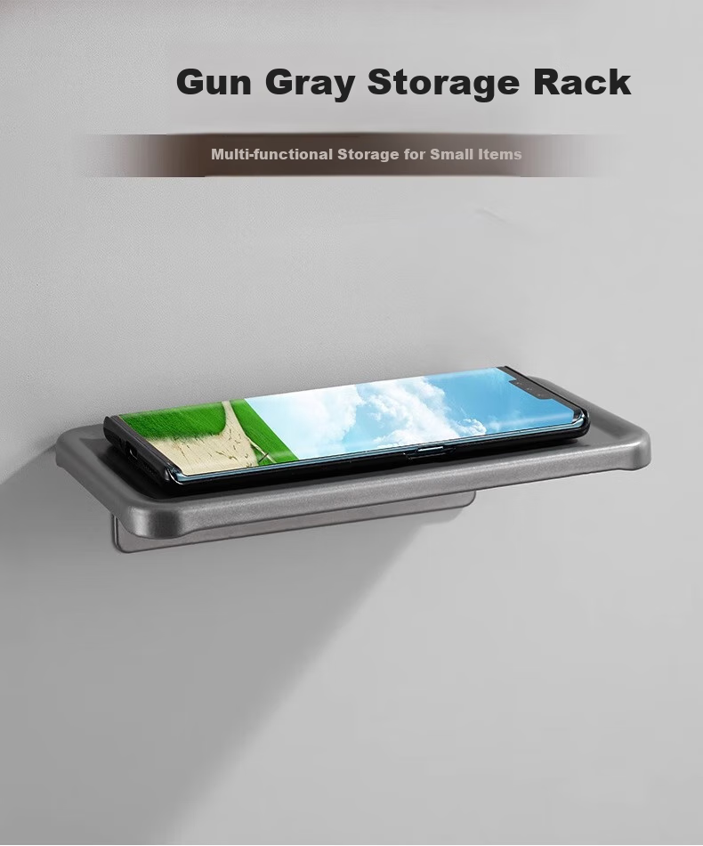 Huxiansen Gun Gray Bathroom Phone Holder, No Drilling Required, Toilet And Bathroom Space Aluminum Storage Rack, Hotel Restroom Storage Tray 1