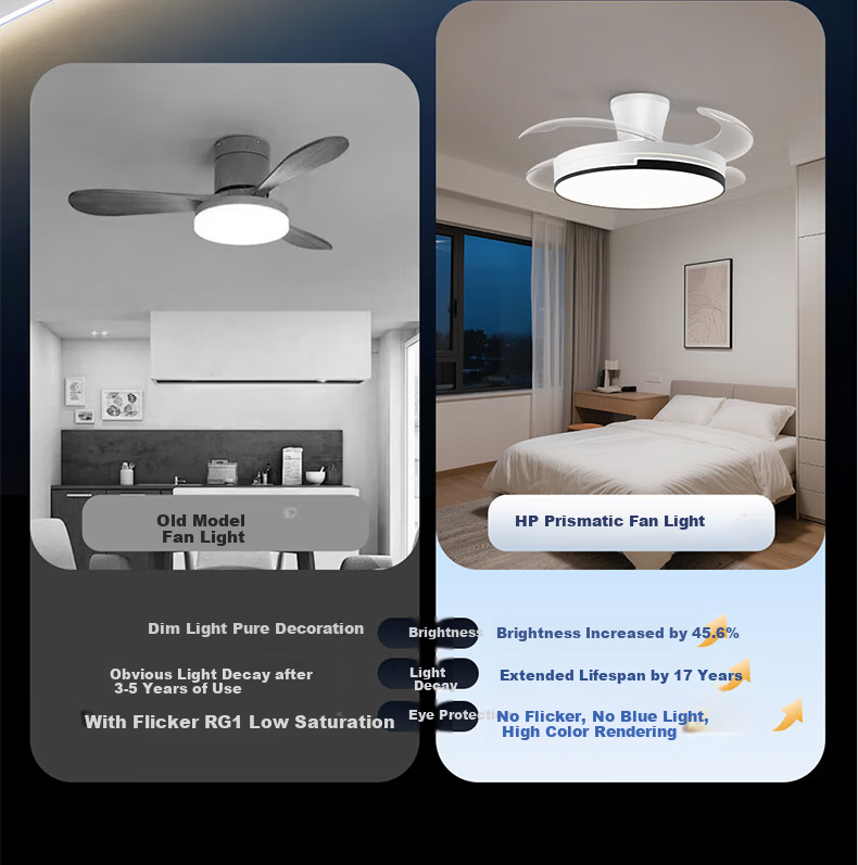 HP Fan Light Pure Eye Protection Invisible Fan Blades Dining Room Remote Dimming Integrated Ceiling Fan Light Zhongshan Lighting Zhenzhiguang 9
