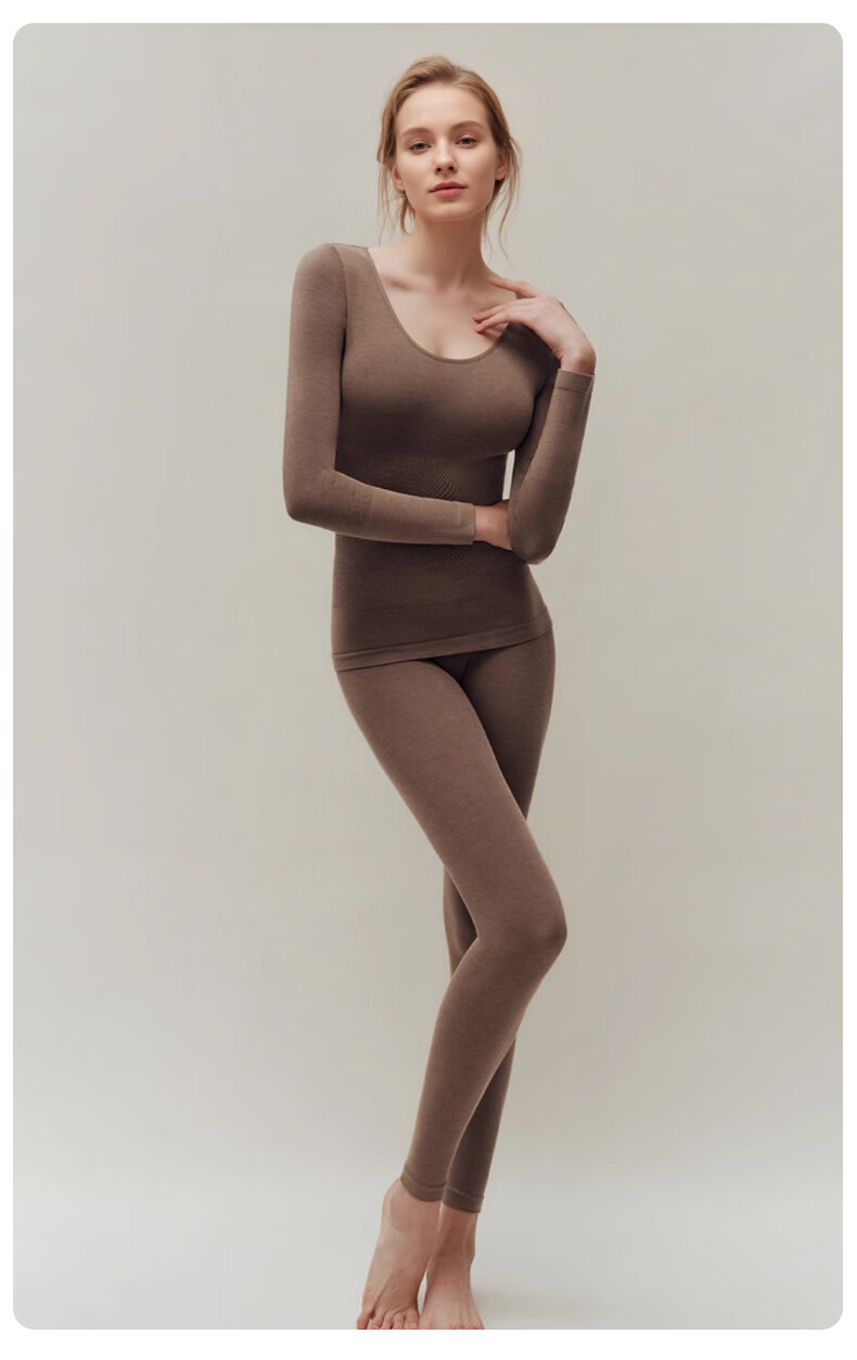 Avandi Women's Thermal Shapewear High Elastic Wool Base Layer Autumn Top and Bottom Set Seamless Slim Fit Warm Underwear 14