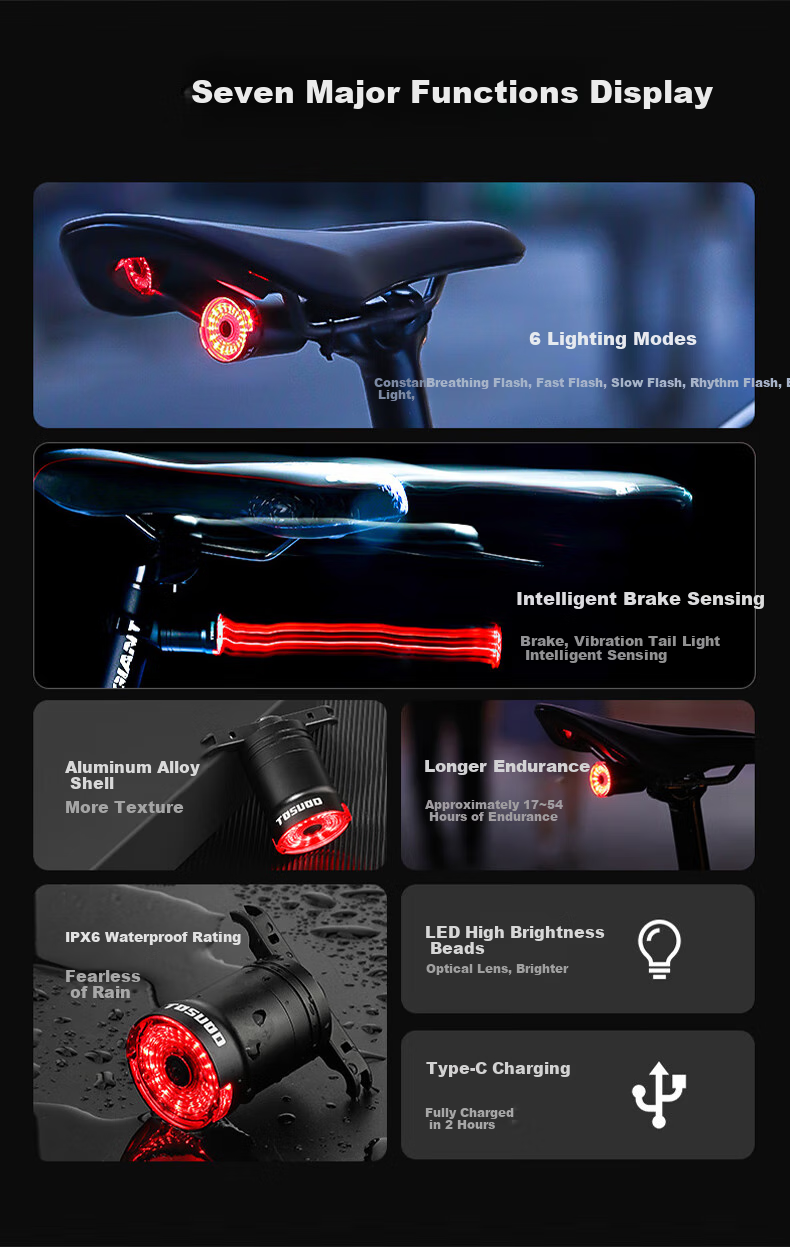 Tasiduizhang Bicycle Taillight, Mountain Bike Sensor Safety Warning Light, High Brightness Flashing Cycling Equipment, Handlebar Model 2