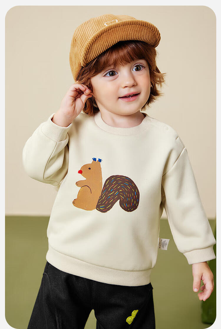 Minibala Baby Boys and Girls Sweatshirt 2025 Winter Far-Infrared Heating Fleece-Lined Warm Top 2