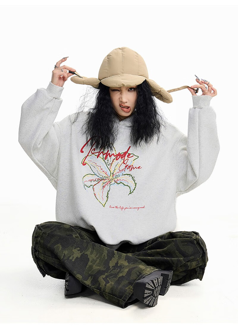 ICH MODE Women's American Style Hoodie Autumn Winter 2025 New Loose Pullover Jacket Top Dark Gray M 21