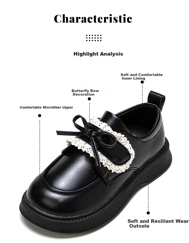 Follow Me Girls' Black Leather Shoes Spring Autumn Fashion Versatile School Performance Dress Shoes Black Size 34 2